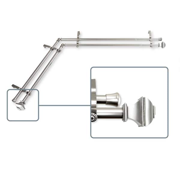 Unbranded 66 in. to 120 in. Adjustable 13/16 in. Corner Window Double Curtain Rod in Satin Nickel with Julianne Finials
