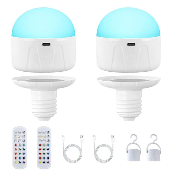 45-Watts Equivalent 3500K/4500K/6500K E26 Rechargeable RGB Dimmable LED Light Bulb with Remote Control (2-Pack）