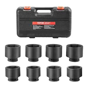 Axle Nut Impact Socket Set, 3/4 in. Drive 6-Point 8-Piece SAE Spindle Nut Socket Set, CR-MO Heat Treated