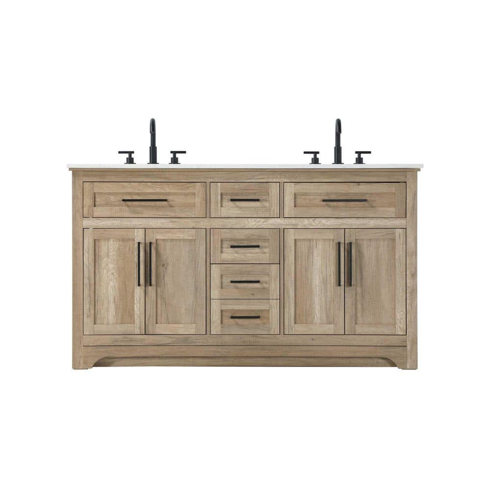 60 in. Double Sink Freestanding Natural Oak Bath Vanity with Marble White Engineered Marble Top price history on PriceWatchPro