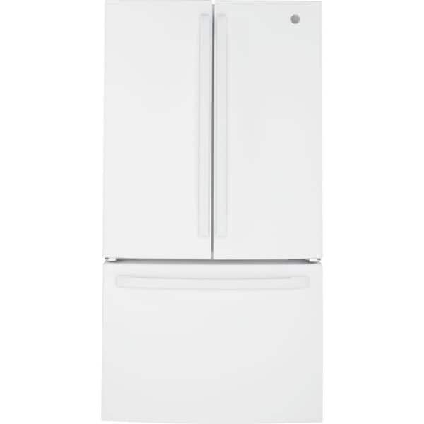GE 35.8 in. 27 cu. ft. Standard Depth Retro French Door Refrigerator in White with Door Alarm, Hidden Hinge, LED Light Type