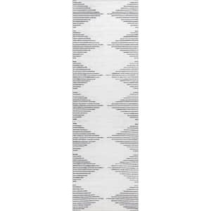 Romina Machine Washable Diamond Stripes White 3 ft. x 10 ft. Runner Rug