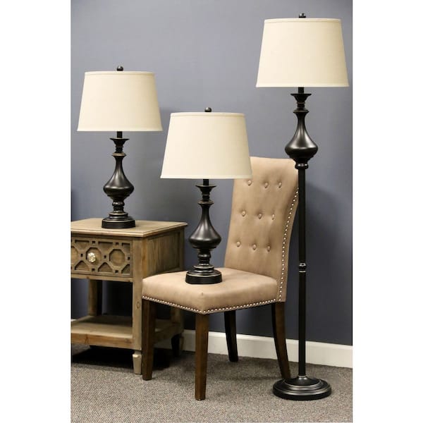 StyleCraft 31 in. Bronze Column Table and Floor Lamp Set and (Set of 3 ...