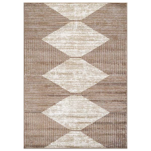 Geometric Stripe Beige 7 ft. 10 in. x 10 ft. Area Rug