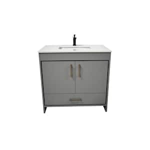 Capri 36 in. W x 22 in. D Bathroom Vanity in Gray with Microstone Vanity Top in White with White Basin