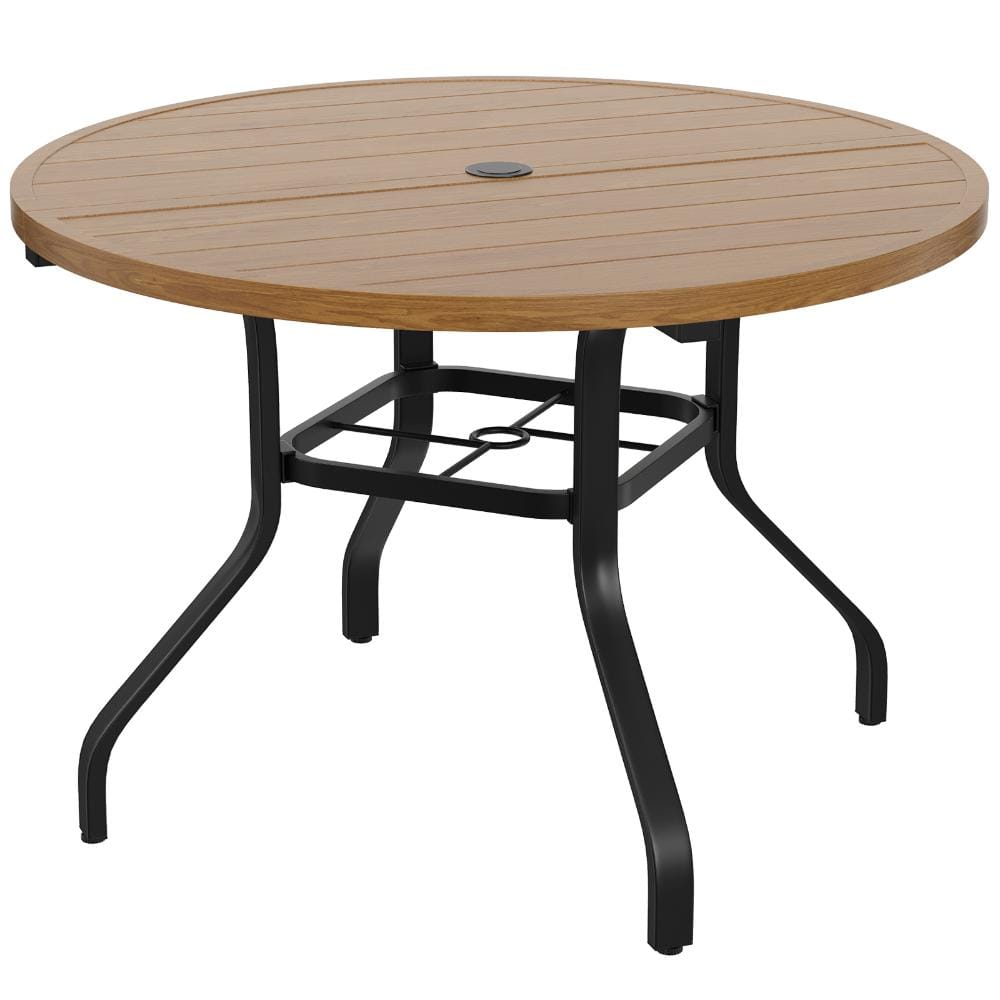 "Metal Round Outdoor Dining Table 41"" Round Patio Table Wood-Like Grain with 1.57"" Umbrella Hole for Backyard Poolside" price history on PriceWatchPro