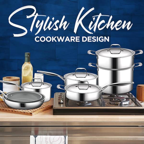 Nutrichef Kitchenware Pots & Pans Set - 16-Piece Set Clad Kitchen Cookware with Nylon Utensils, Fry Pan Interior Coated w/ Prestige Ceramic Non-Stick