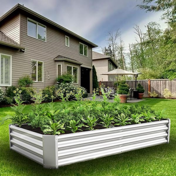 6 ft. x 3 ft. x 1 ft. Metal Raised Garden Bed for Planters Vegetables and Herbs, Silver