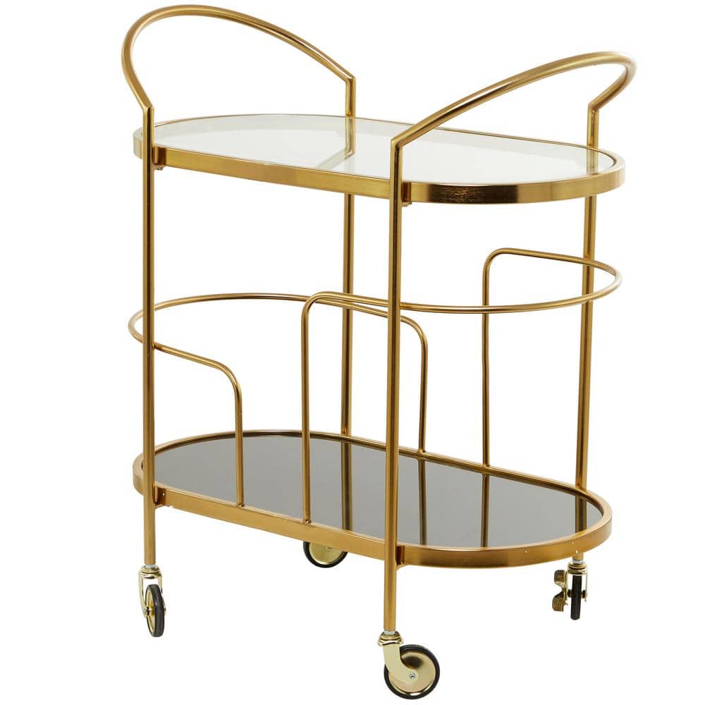 Litton Lane Gold Rolling 1 Clear and 1 Black Shelf Bar Cart with