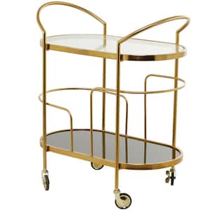 Gold Rolling 1 Clear and 1 Black Shelf Bar Cart with Handles