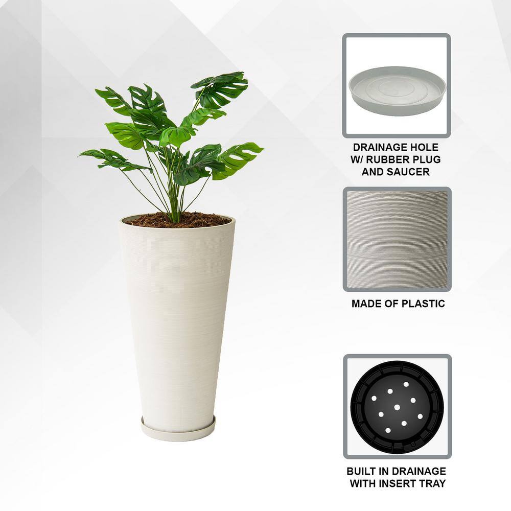 White Tall Round Self-Watering Indoor/Outdoor Planters Set