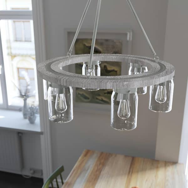 Hunter Devon Park 6 Light Brushed Nickel Circular Chandelier with Clear Glass Shades Kitchen Light