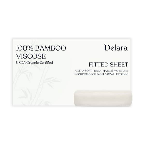 Delara 100% Viscose Derived from Bamboo Cal King Fitted Sheet Ivory Ultra Soft, Cooling and Moisture-Wicking