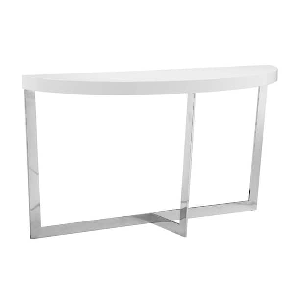 Benjara 14 in. White and Chrome Oval Wooden Console Table with Oval Top and Chrome Frame