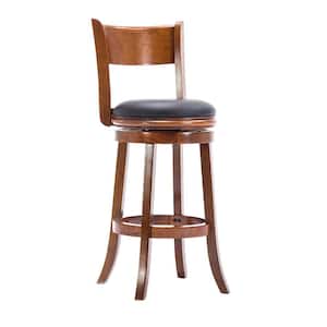Pal 43.5 in. Walnut Brown High Back Solid Wood Swivel Bar Stool with Bonded Leather Seat