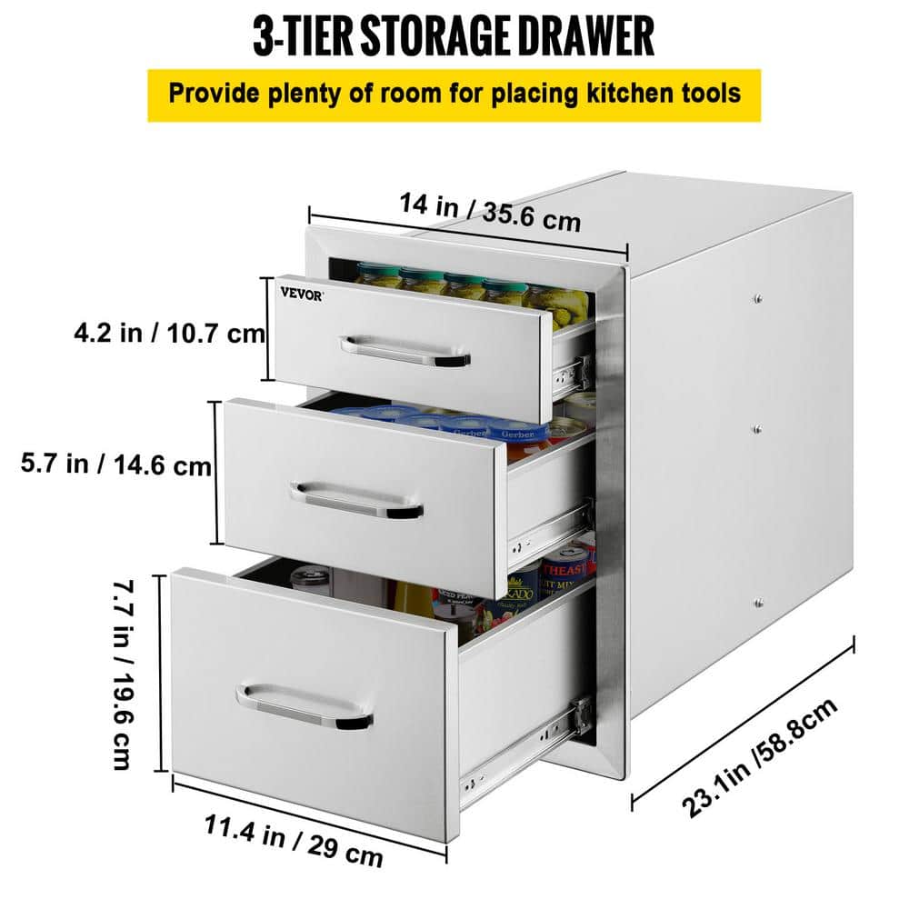 Stainless Steel Triple Drawer Outdoor Kitchen Storage Unit