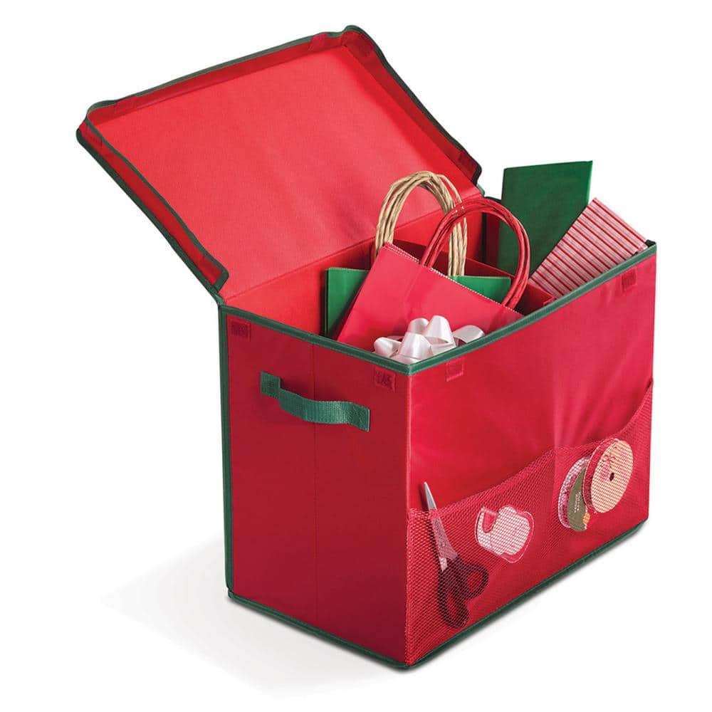 Homz 30-inch Compact Plastic Vertical Lightweight 20 Roll Gift Wrap Storage  Organization Container Box Tote With Clear Latching Lid, Red (2 Pack) :  Target