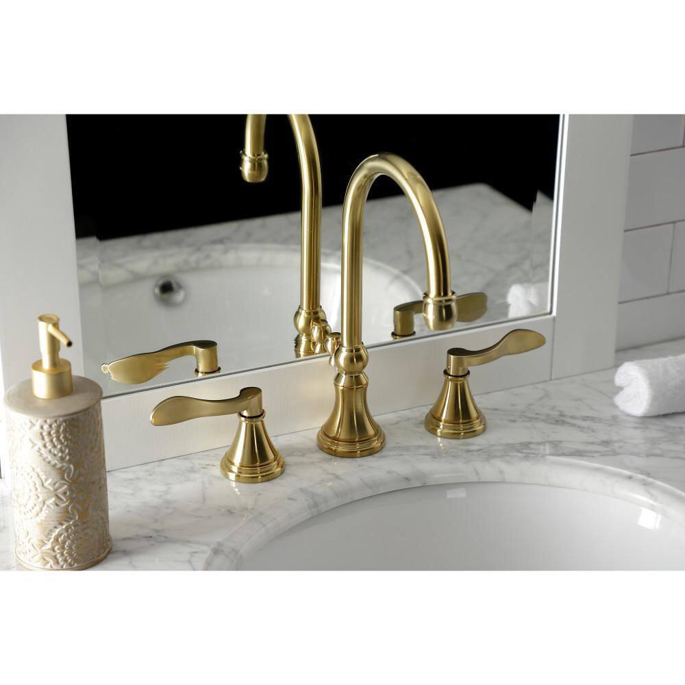 Brushed Brass Classical Nouveau French Widespread Bathroom Faucet