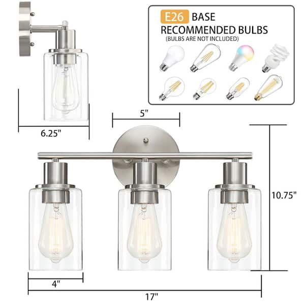 Pia Ricco 17 in. Modern 3 Lights Vanity Light Fixtures Brushed Nickel Farmhouse Wall Lamp for Bathroom