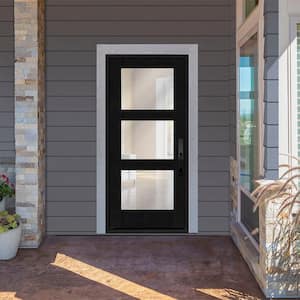 Regency 32 in. x 80 in. Modern 3Lite Equal Clear Glass LHIS Onyx Stain Mahogany Fiberglass Prehung Front Door