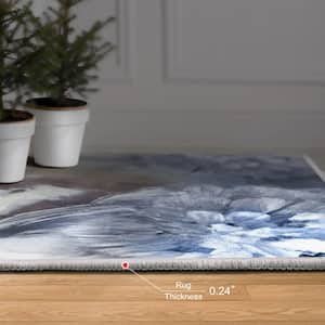 Blue Frosted 5 ft. x 8 ft. Glass Washable Abstract Art Area Rug