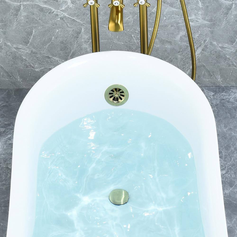 Fandi 64" White Acrylic Clawfoot Soaking Bathtub with Brass Feet