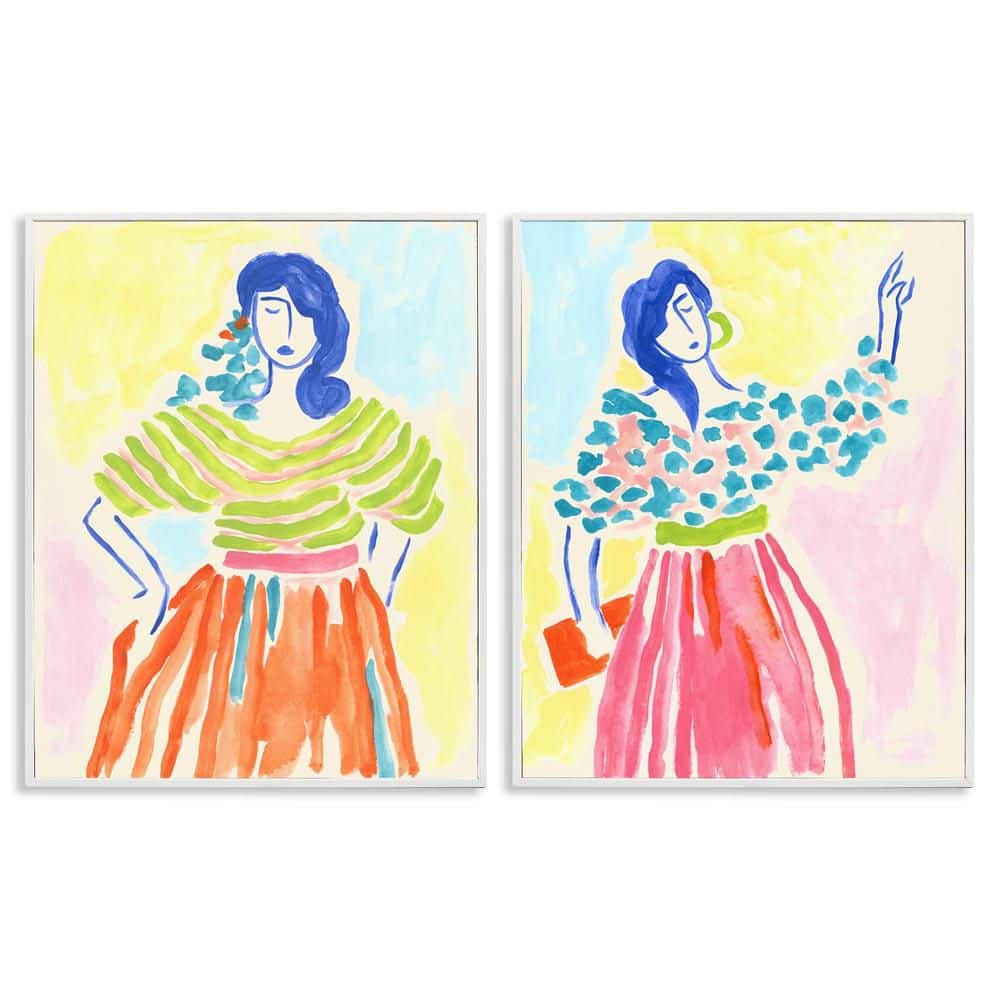Stylish Women Bright Hues by June Erica Vess 2 Pieces White Framed People Giclee Art Print 30 in. x 24 in. price history on PriceWatchPro
