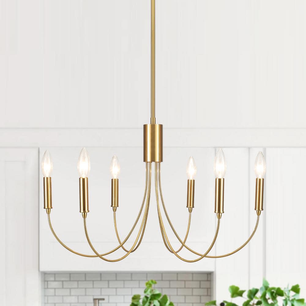 6-Light Brass Candlestick Hanging Linear Chandelier Lighting for Dining Room Kitchen Island with No Bulbs Included price history on PriceWatchPro