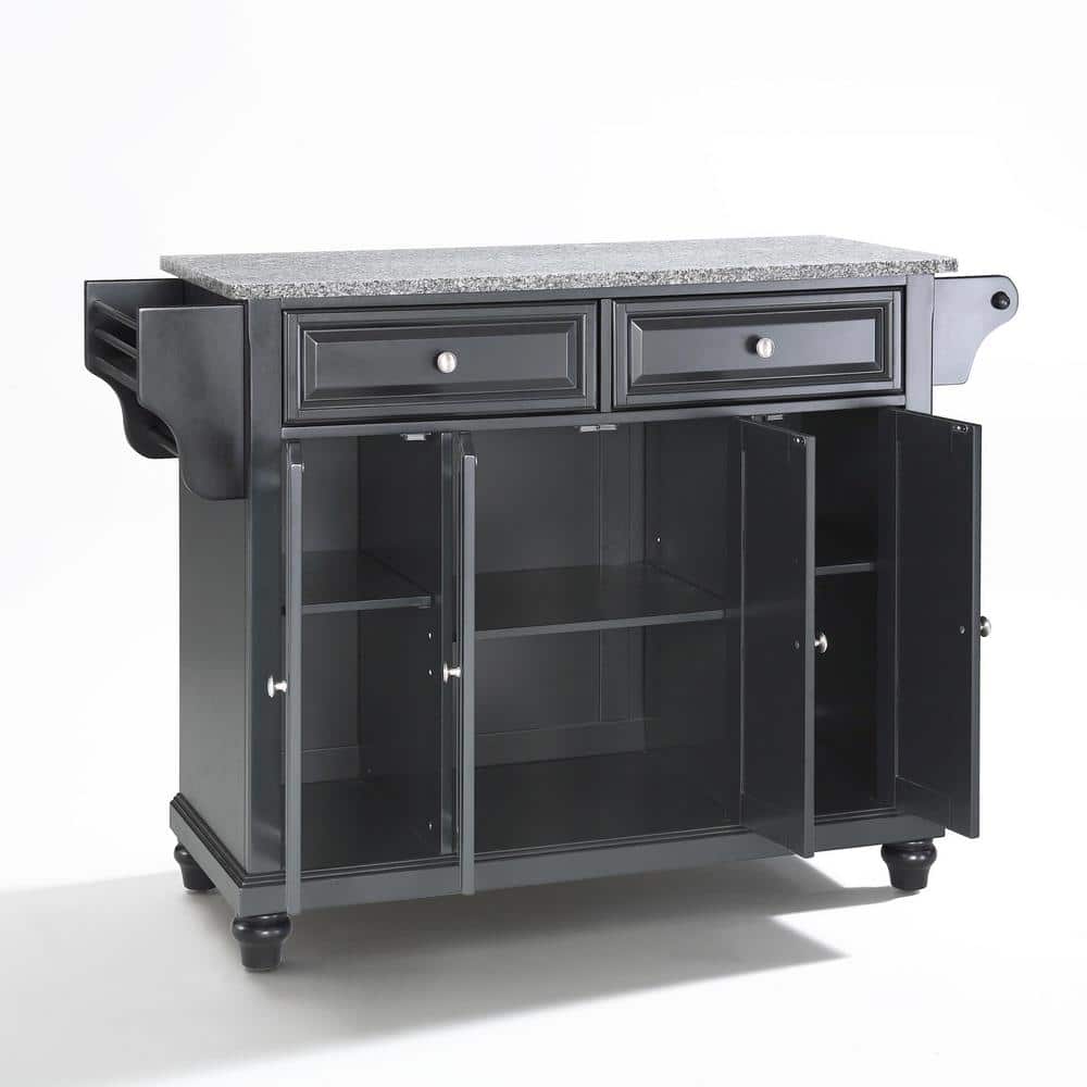 Cambridge Black Kitchen Island with Granite Top and Storage