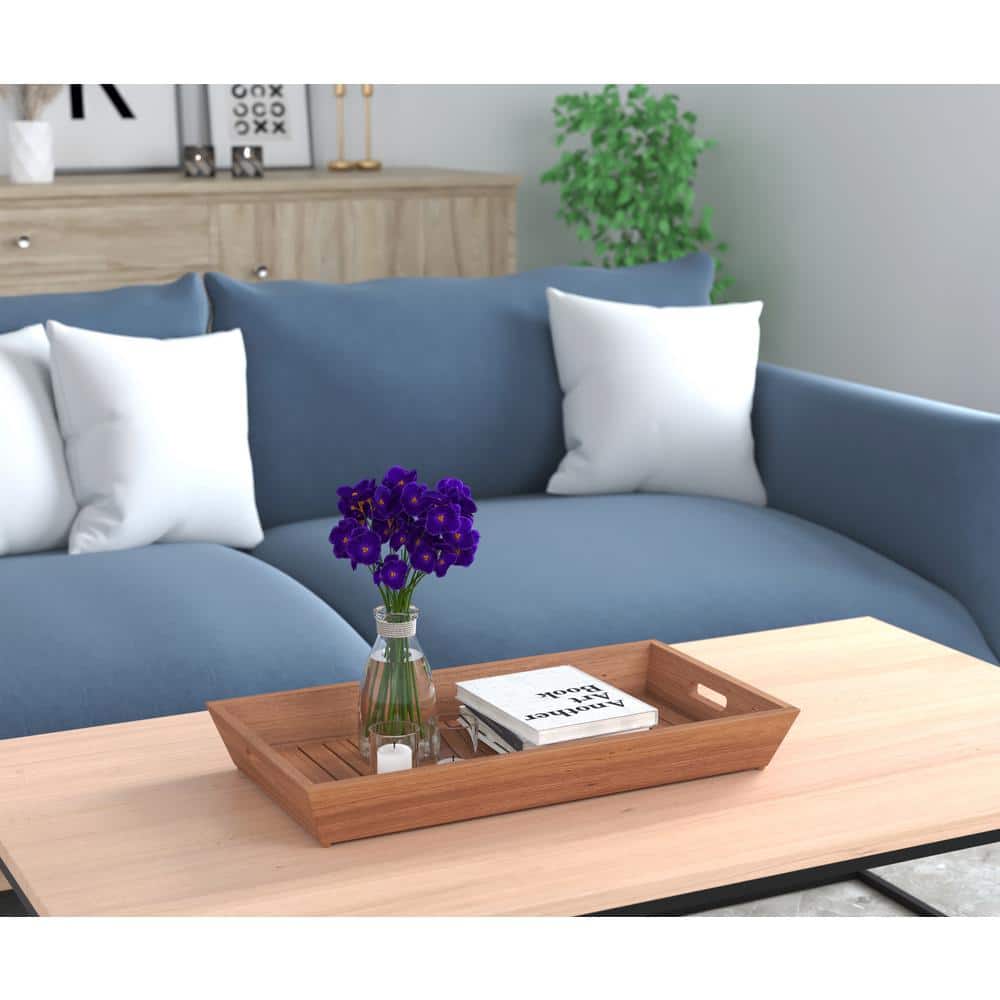 Large Solid Teak Wood Serving Tray with Handles