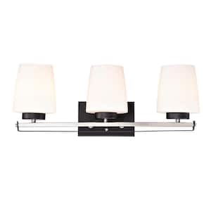 Aliana 22.5 in. 3-Light Black and Brushed Nickel Modern Vanity Light with Etched White Glass Shades