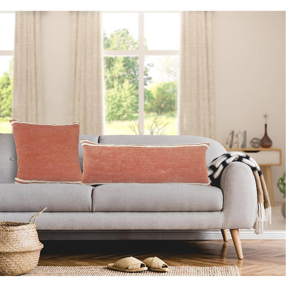 Cinnamon and White Striped Cotton Lumbar Pillow, 14" x 36"