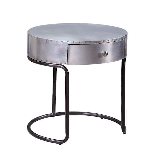 Benjara 20 in. Silver Round Aluminum End Table with Metal Frame