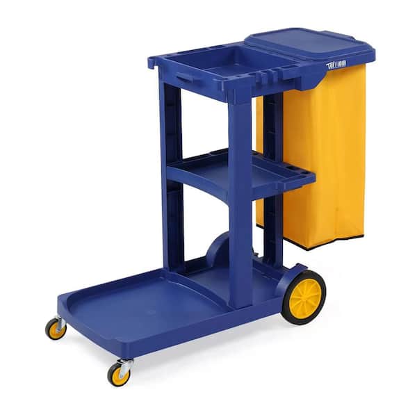 3-Tier 500 lbs. Capacity Janitorial Cart with 15 Gal. Bag Blue