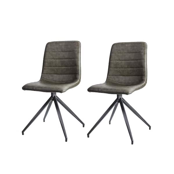 JAYDEN CREATION Levant Green Faux Leather Side Chair with Split Metal Legs (Set of 2)