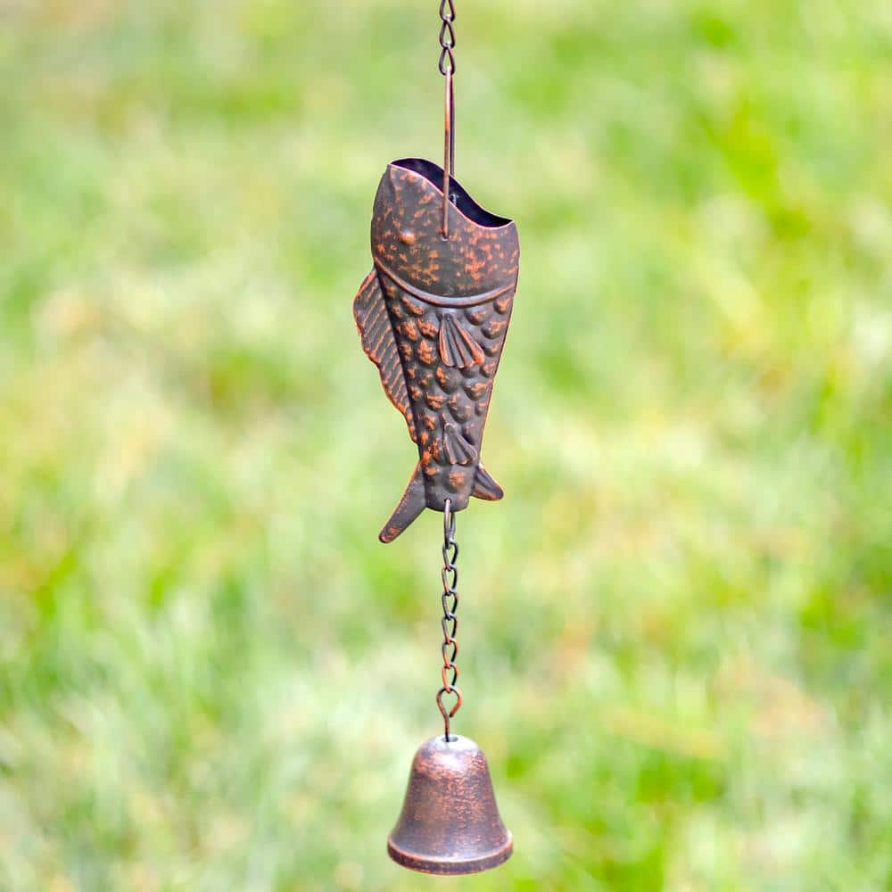 Zaer Ltd. International 76.75 Inch Long Antique Bronze Rain Chain with Rainbow Trout