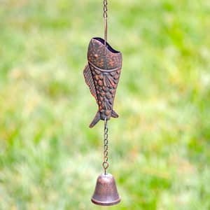 76.75 Inch Long Antique Bronze Rain Chain with Rainbow Trout