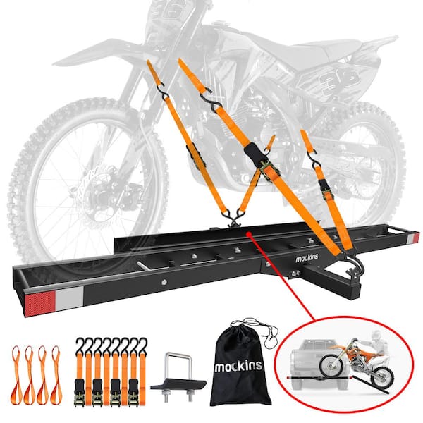 Mockins 510 lbs. Capacity Steel Hitch Mount Dirt Bike Carrier 73" Motorcycle Carrier with Loading Ramp, Straps and Stabilizer