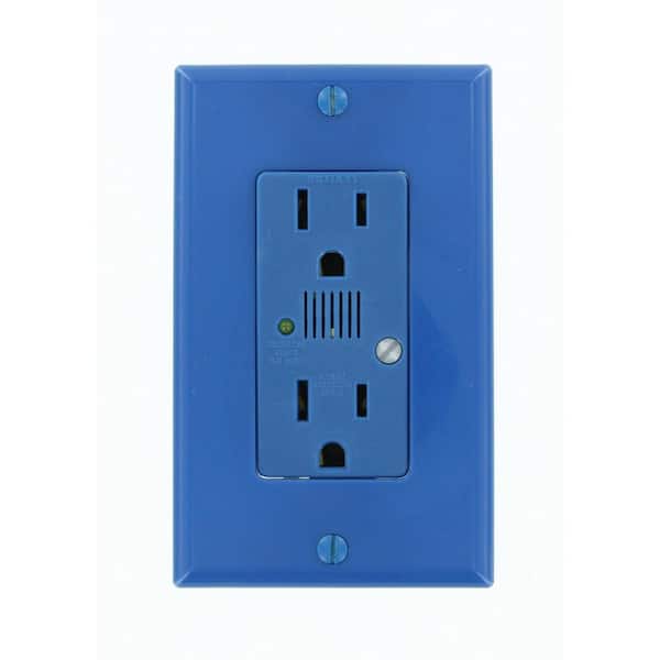 Decora Plus 15 Amp 125 V Surge Protective Duplex Outlet/Receptacle w/ Audible Alarm, Blue (1-Pack) 7280-B