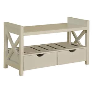 White Wood Shoe Storage Bench with Drawers