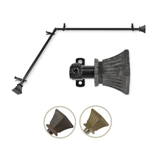 Rod Desyne 13/16" Dia Adjustable 48" to 84" Single Corner Window Curtain Rod in Black with Trumpet Finials