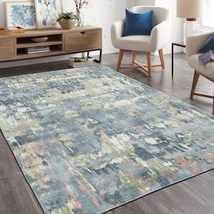Caryll Chel Blue/Green 7 ft. 9 in. x 9 ft. 9 in. Hand-Woven Abstract Wool-Blend Area Rug
