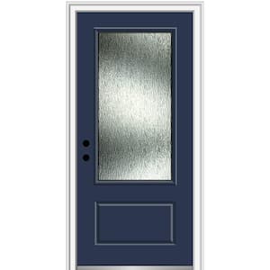 Rain Glass 36 in. x 80 in. Right-Hand Inswing 3/4 Lite 1-Panel Painted Naval Prehung Front Door on 4-9/16 in. Frame