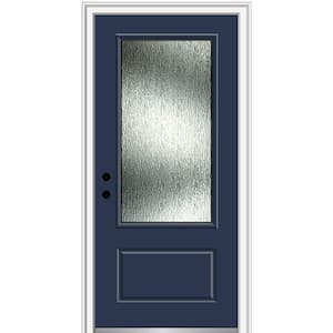 36 in. x 80 in. Right-Hand/Inswing Rain Glass Naval Fiberglass Prehung Front Door on 6-9/16 in. Frame