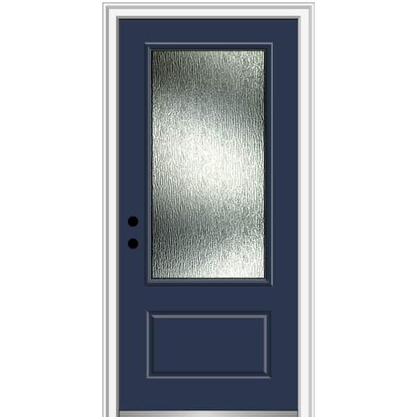 MMI DOOR Rain Glass 36 in. x 80 in. Right-Hand Inswing 3/4 Lite 1-Panel Painted Blue Prehung Front Door on 4-9/16 in. Frame