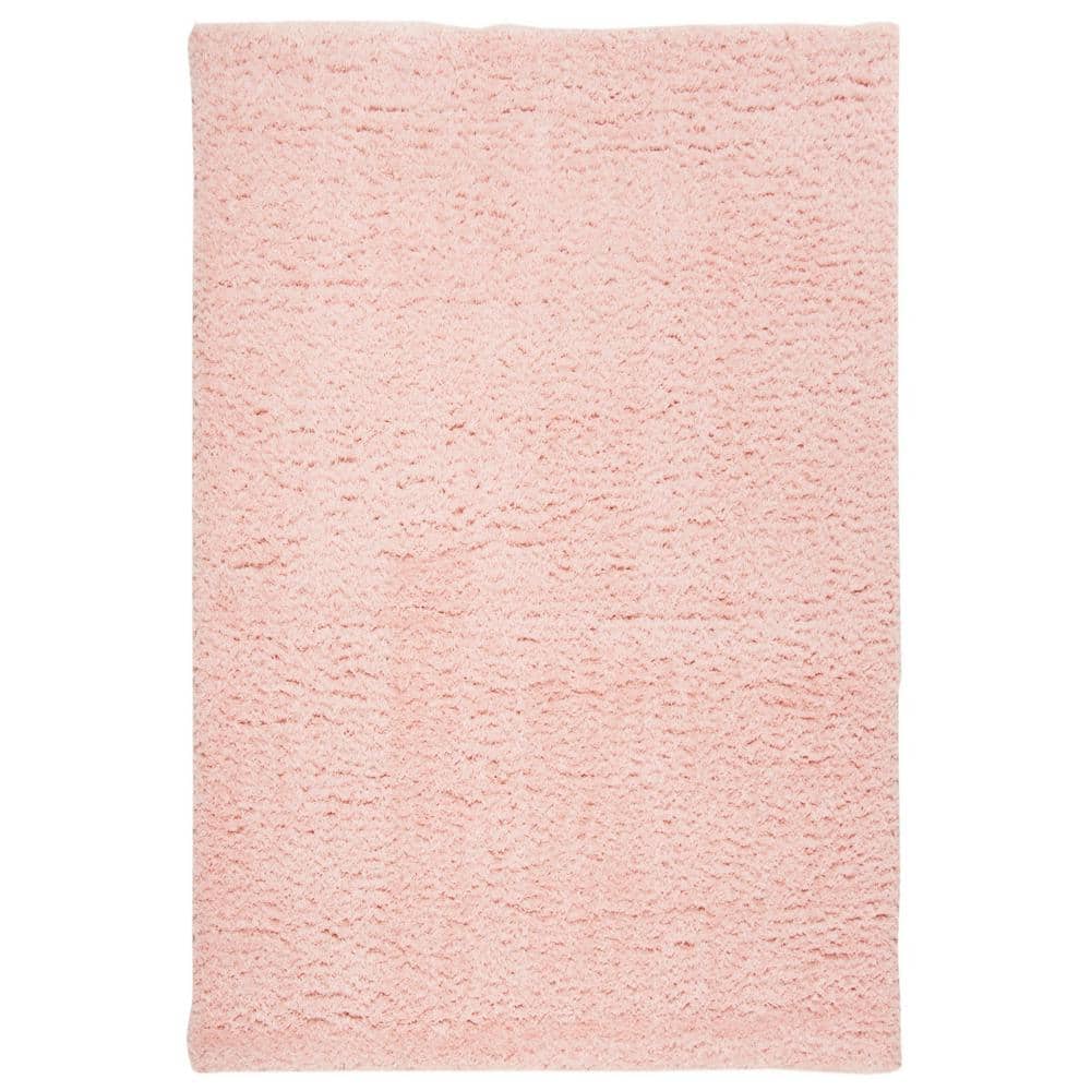 Blush 9' x 12' Solid Shag Wool and Synthetic Rug