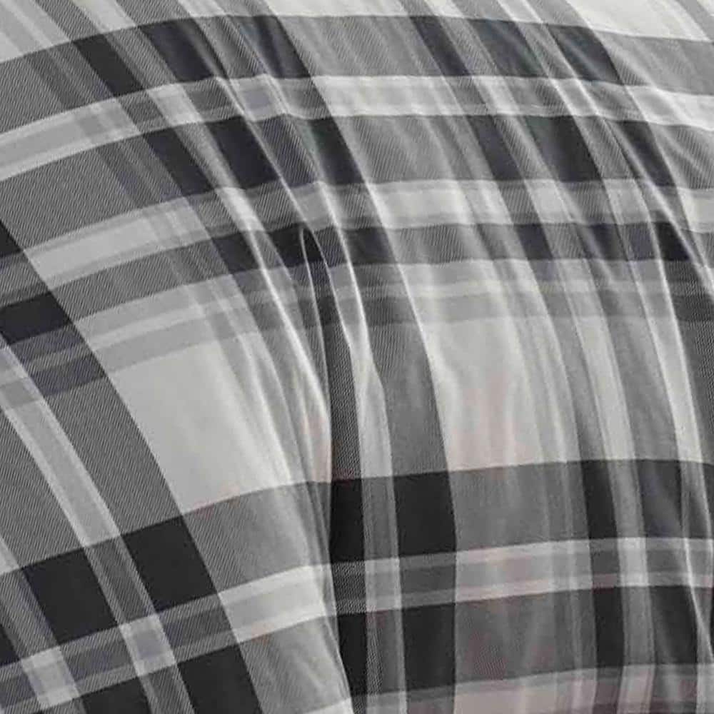 Full White Cotton Reversible Plaid Comforter Set