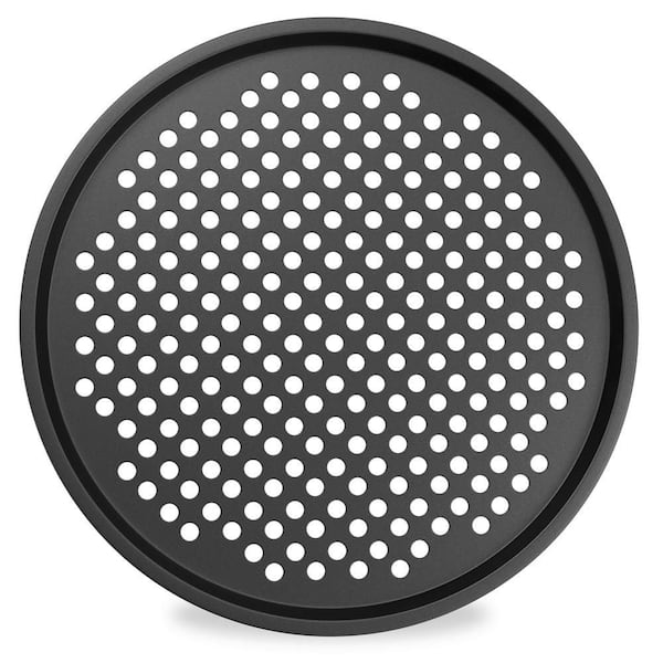 Round Perforated Carbon Steel Pan with Non-Stick Marble Coating, Durable and Easy Cleanup Gray, 1-Tray