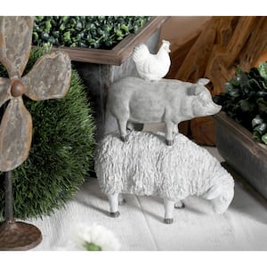 4 in. x 12 in. Gray Polystone Stacked Farm Animals Sculpture