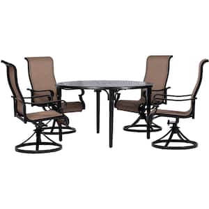 Brigantine 5-Piece Aluminum Outdoor Dining Set with 4 Sling Swivel Rockers and a 50 in. Round Cast-Top Table